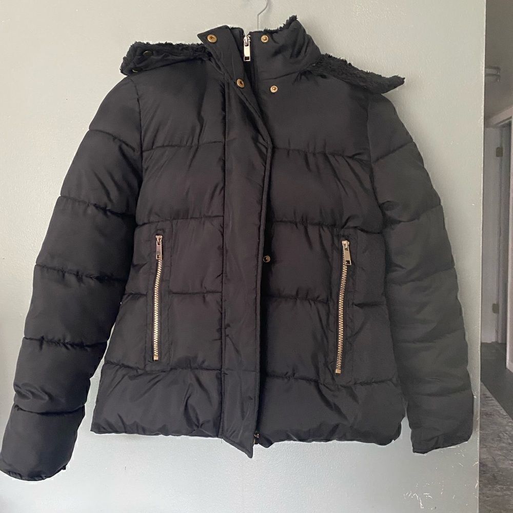 Maralyn And Me Hooded Short Puffer Jacket Black Juniors  Size M
